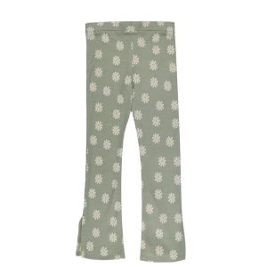 Girls Outwear White Flower Print Green Bell Bottom Cut Legging Girl Pant — Presents Trendy & Versatile Outwear Bottoms | Comfortable, Stretchable & Regular Fit for Girls