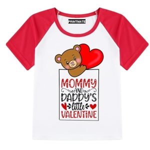 Printmate Cotton Short Sleeve Kids Tees Mommy and Daddy's Little Valentine T-Shirt for Baby Boys and Girls - D12