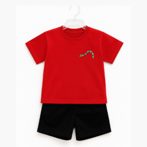 Bold Snake Patch Red T-Shirt & Black Shorts Set – Tots Pari