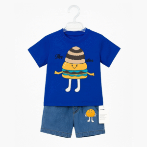 Boys’ Blue “The Snacker” T-shirt and Denim Shorts – Fun 2-Piece Set