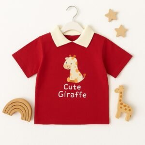 Cute Giraffe Print Polo T-Shirt for Boys – Bold Red Charm