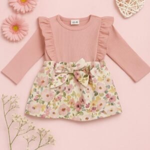 Elegant Pink Floral Baby Dress with Ruffle