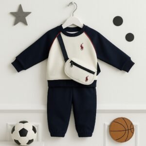 Sporty Navy & Cream Tracksuit Set with Crossbody Bag