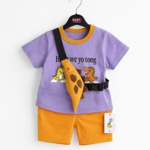 Dino Print T-Shirt & Shorts Set with Mini Crossbody