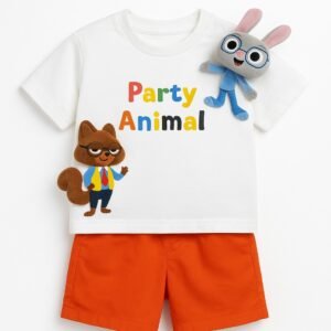 “Party Animal” Cartoon Character T-Shirt & Shorts Set