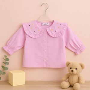 Sweet Pink Baby Top with Embroidered Ruffled Collar