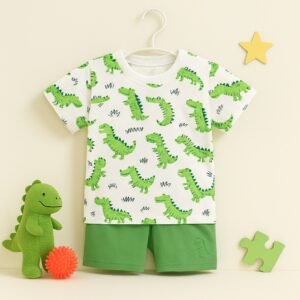 "Dino Playtime" Green Dinosaur Print Set |
