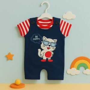 ''Be Happy'' Cat Dungaree Set for Babies