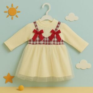 Cream & Red Tulle Dress with Bows for Baby Girls
