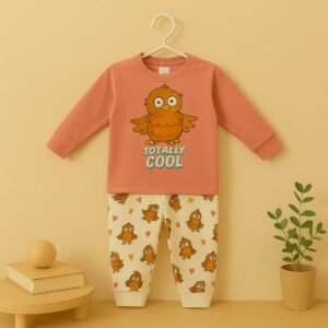 “Totally Cool” Owl Print Cotton Nightwear Set for Toddlers