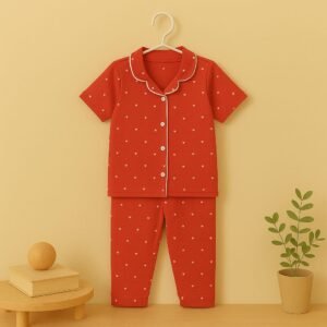 Red Heart Print Cotton Summer Night Suit for Kids