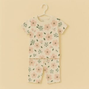 Blush Floral Print Cotton Nightwear Set for Toddlers