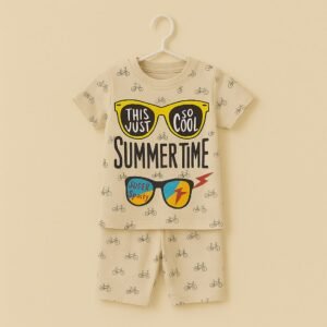 “Summertime Vibes” Cool Sunglasses & Bicycle Print Cotton Nightwear Set