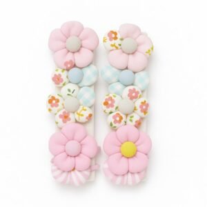 Pastel Puffy Flower Hair Clip Set