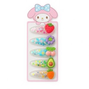 Set of 5 Glitter Star Snap Hair Clips with Fruit & Flower Charms