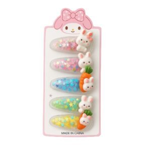 Bunny & Carrot Themed Hair Clips Set (Pack of 5)
