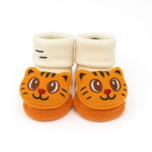 Orange Kitty Baby Booties with Cream Cuffs (0 - 6 Months)