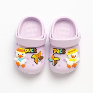 Lavender Clogs with Cartoon Duck & Pinwheel Charms