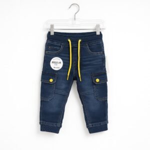 Boys' Dark Blue Denim Cargo Jogger Pants